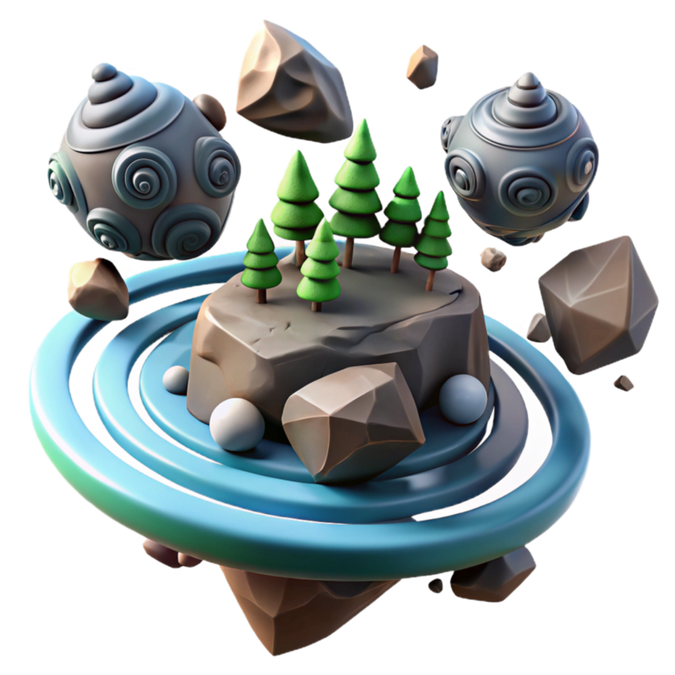 wonderful vintage Floating Island with Evergreen Trees and Rocks authentic png