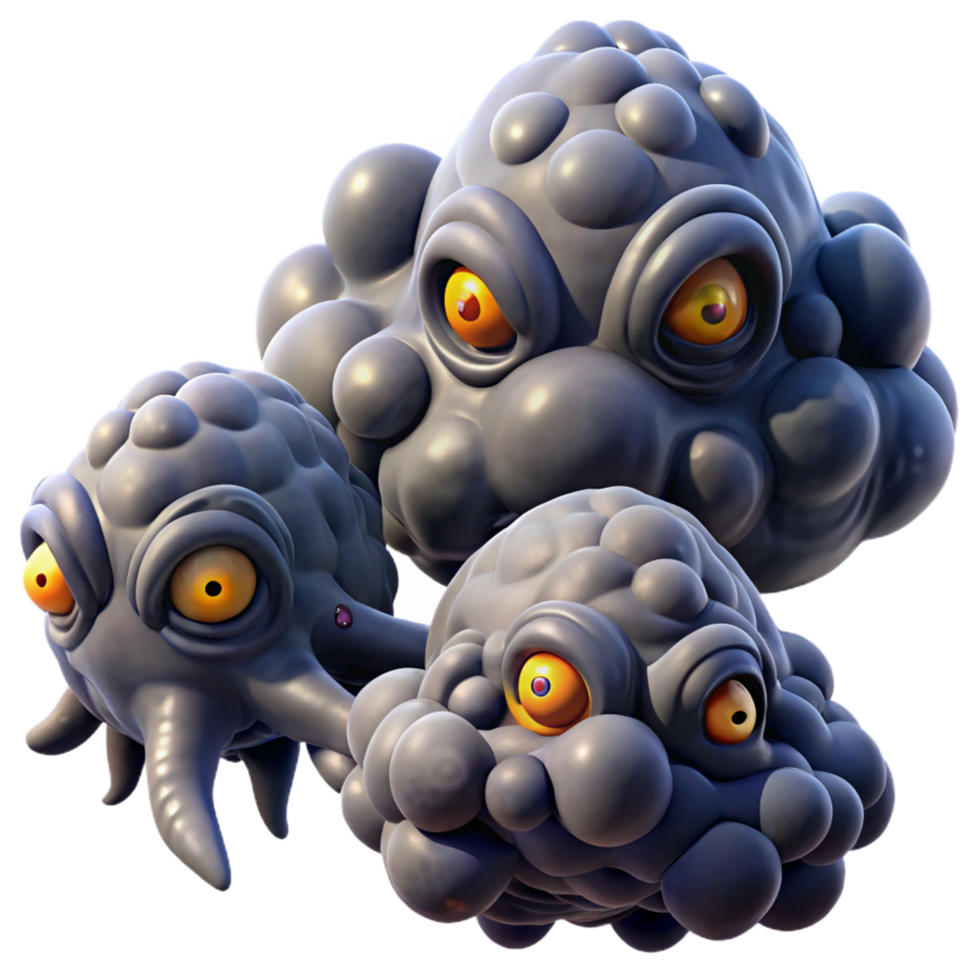 vibrant minimalist Bumpy, Gloopy Creatures 3D Render of Unique Monsters high resolution png