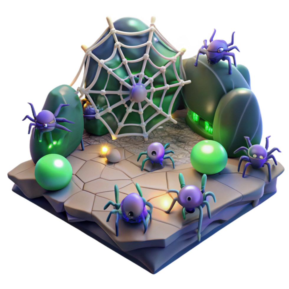 impressive modern 3D Render Spooky Spider Web Scene with Glowing Orb professional png