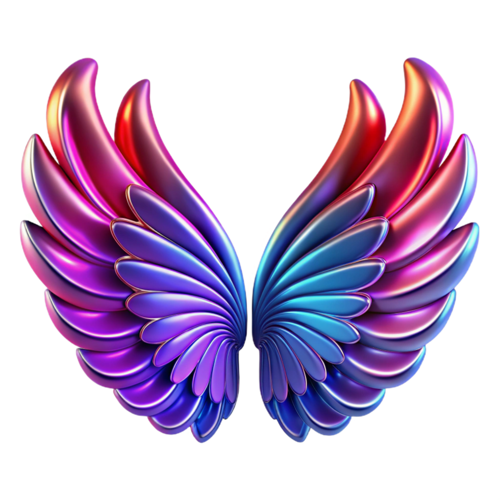 elegant abstract Iridescent Wings 3D Render of Colorful Feathered Wings high quality png