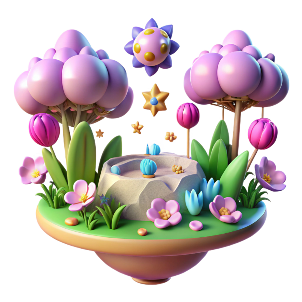 stunning minimalist Whimsical 3D Render of a Fantasy Garden detailed png