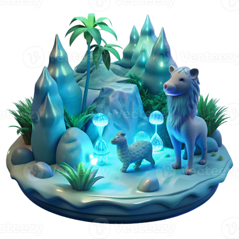 stunning creative 3D Fantasy Island Scene with Animals genuine png
