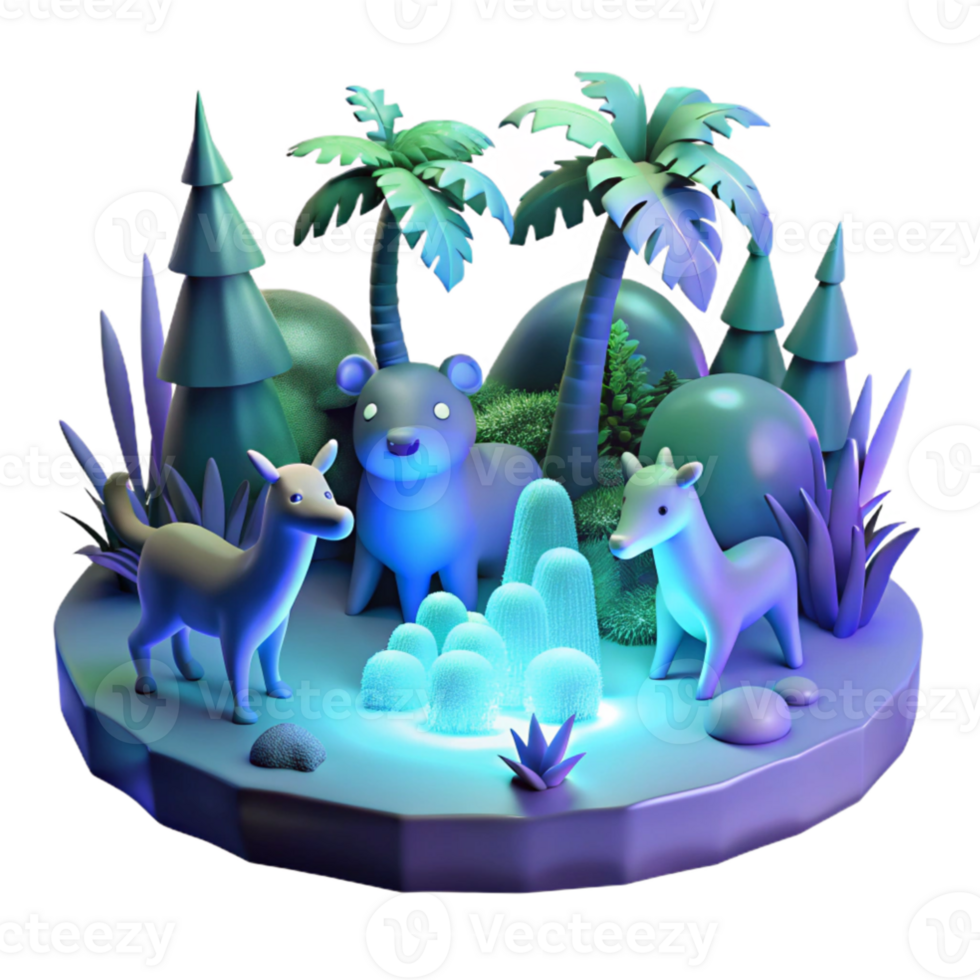 impressive classic Enchanted 3D Forest Scene with Cute Animals detailed png