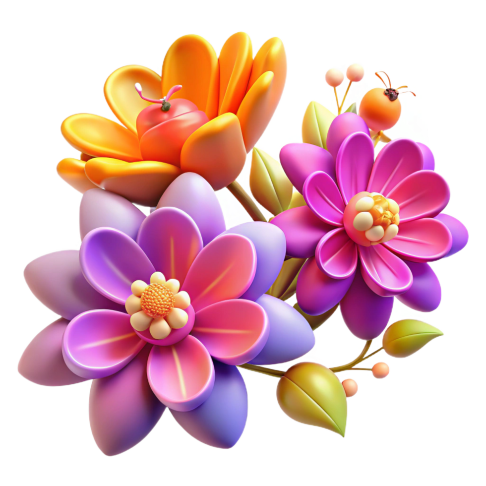 serene minimalist Vibrant 3D Floral Bouquet Colorful Flowers, Petals, Bloom high resolution png
