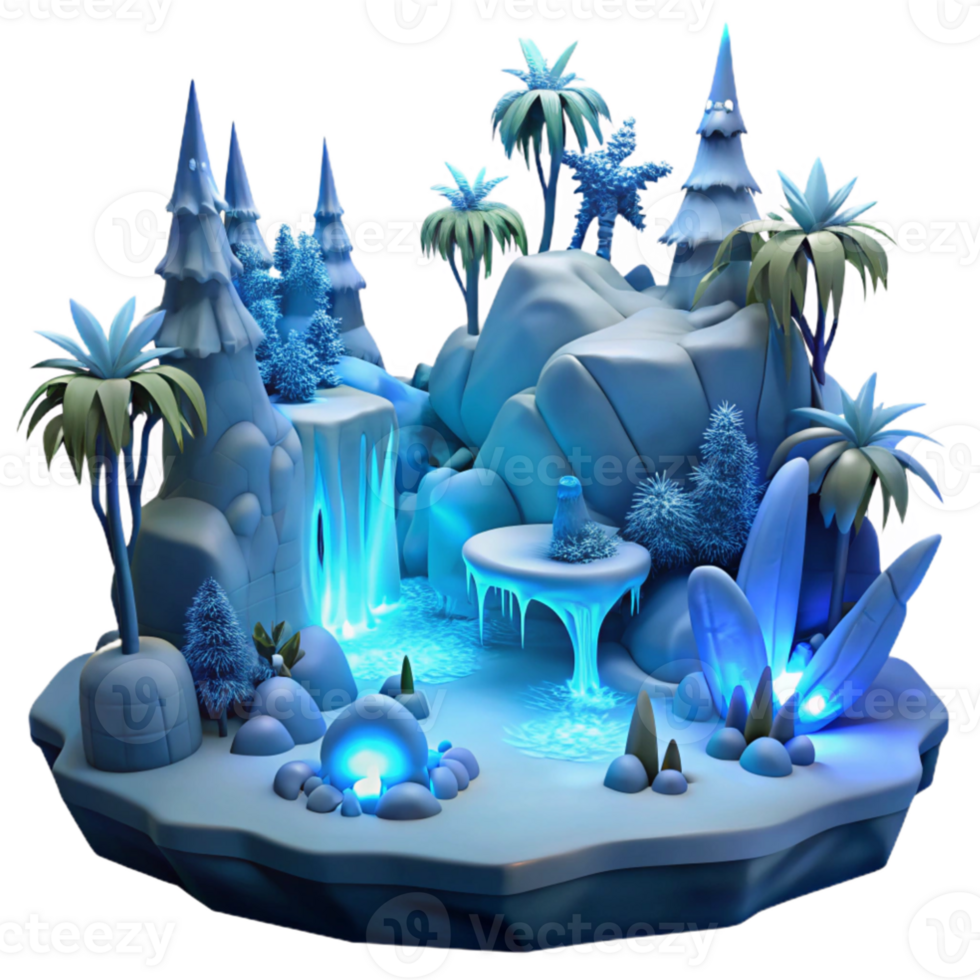 wonderful rustic Enchanted 3D Island Waterfall detailed png