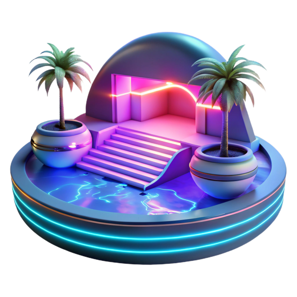 magnificent traditional Neon Retro Oasis Steps to a Tropical Getaway genuine png
