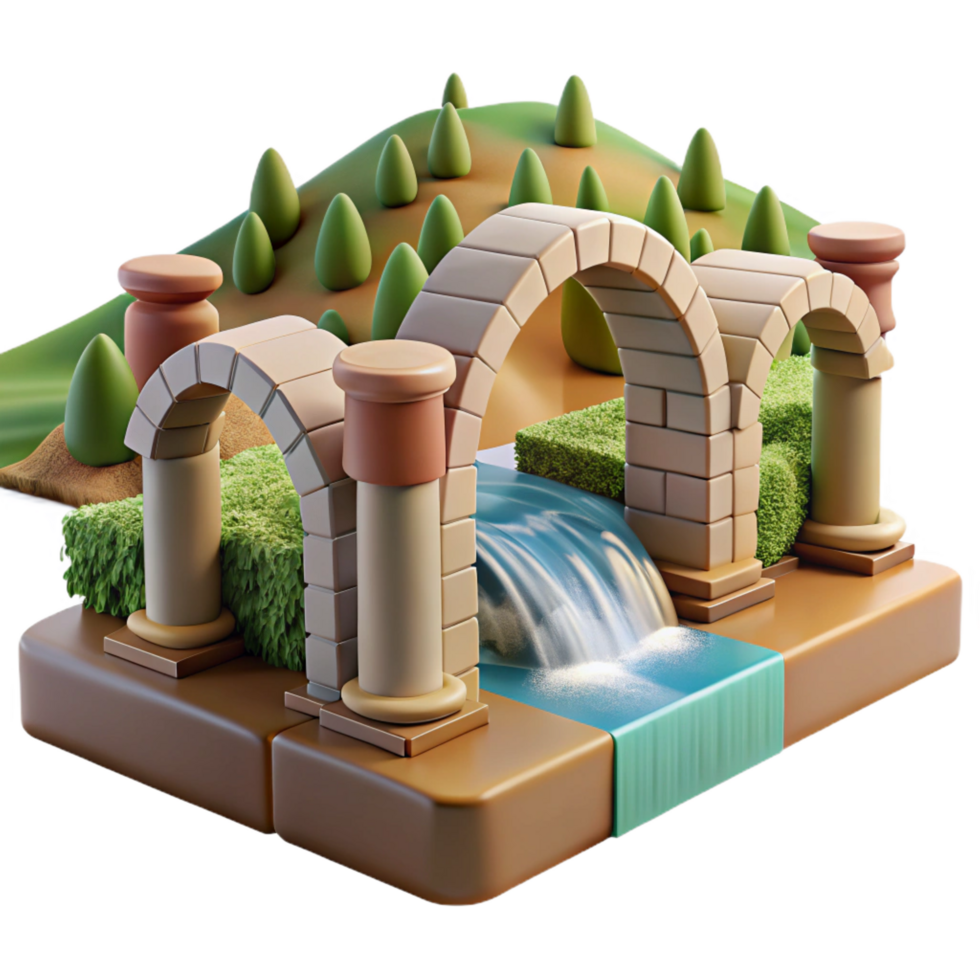 impressive traditional 3D Render of Stone Arch Bridge over Waterfall authentic png