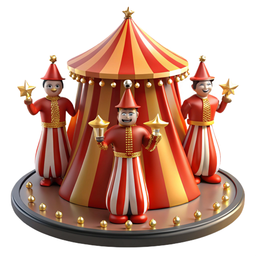 elegant classic Circus Tent with Performers 3D Render high quality png