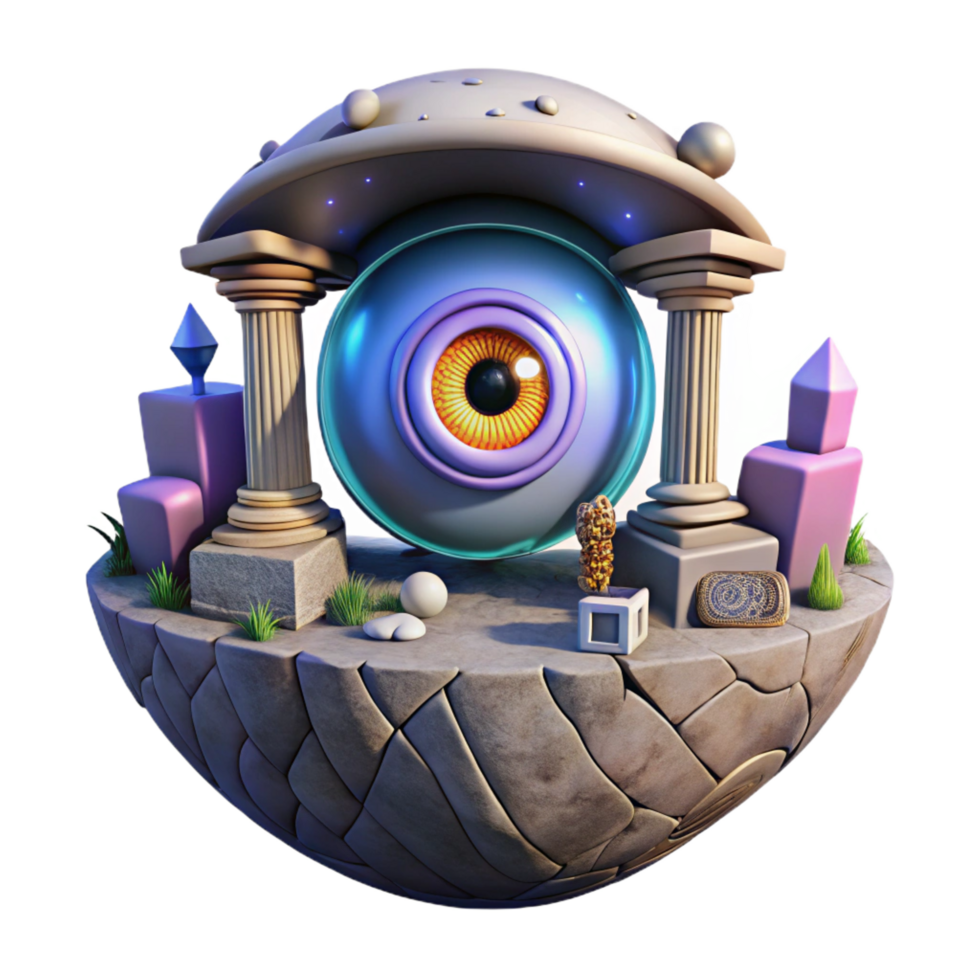 stunning classic Giant Eye in Ancient Shrine 3D Render authentic png
