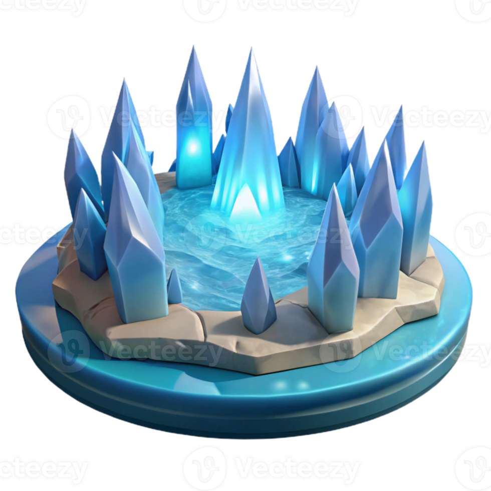 beautiful artistic Icy Crystal Pool 3D Render detailed png