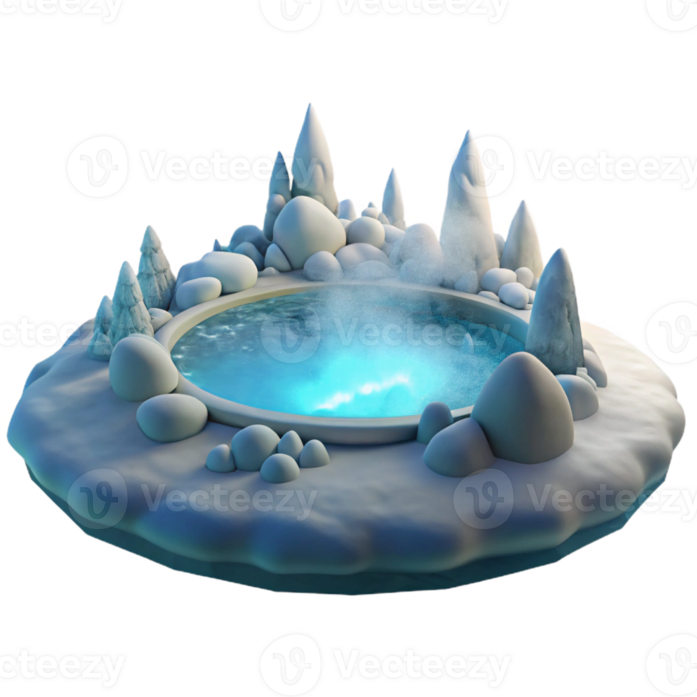 elegant rustic Winter Hot Spring 3D Render genuine png