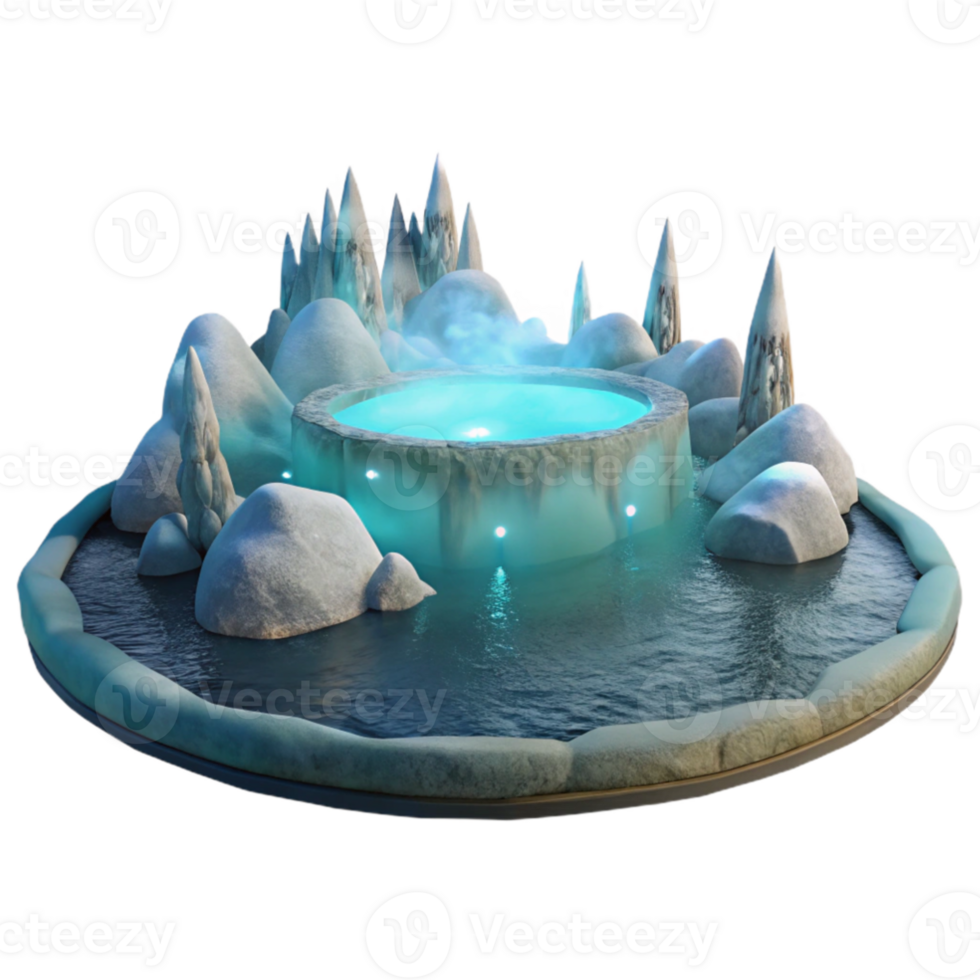 elegant contemporary Icy Hot Spring 3D Render high resolution png