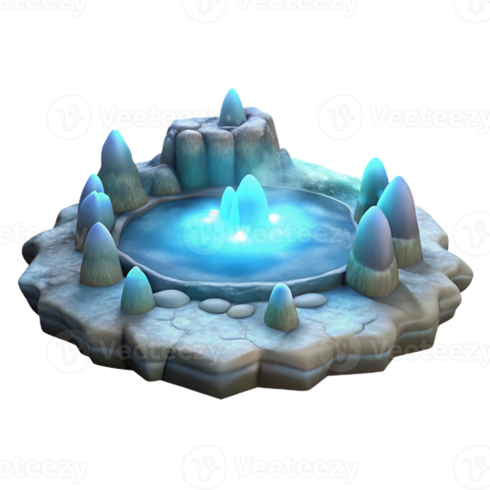 dramatic rustic Fantasy Hot Spring 3D Render high resolution png