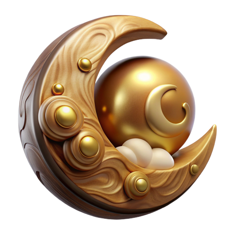 elegant contemporary Golden Crescent Moon with Sphere and Clouds professional png