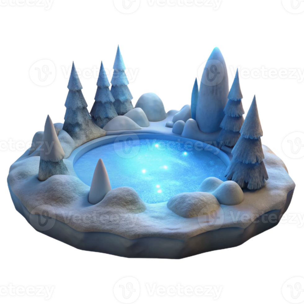 serene minimalist Winter Wonderland Frozen Pond 3D Illustration professional png
