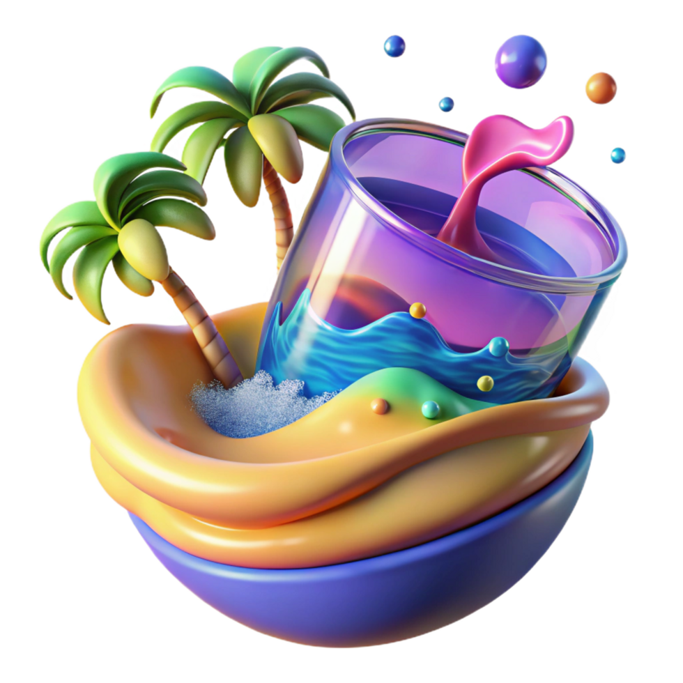 beautiful vintage Tropical Summer Drink 3D Render of Beach Scene in Glass original png