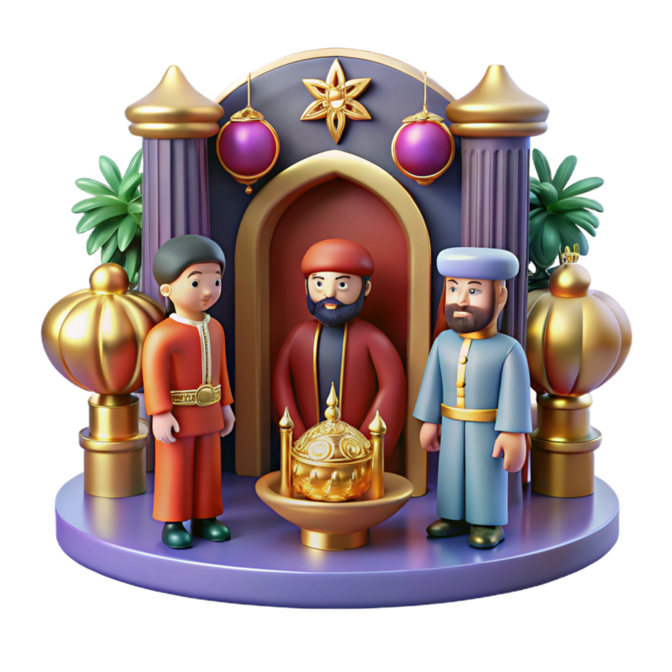 beautiful modern 3D Render of Middle Eastern Figures with Golden Ornaments exclusive png