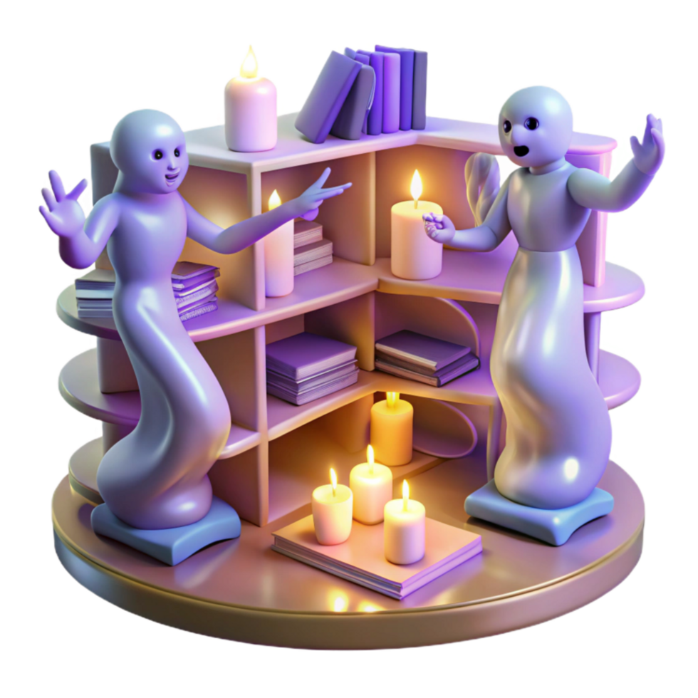 dramatic creative Mystical Figures Burning Candles A 3D Render genuine png