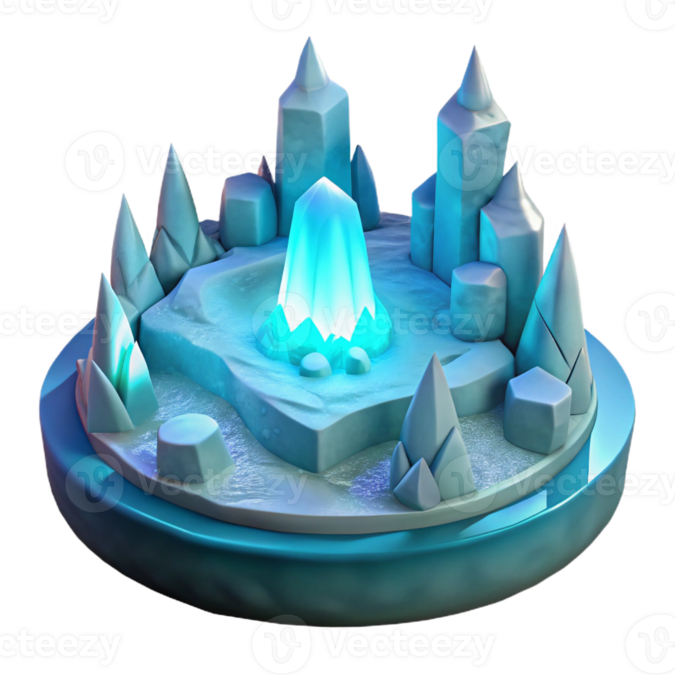 serene classic Icy Crystal Island 3D Render detailed png