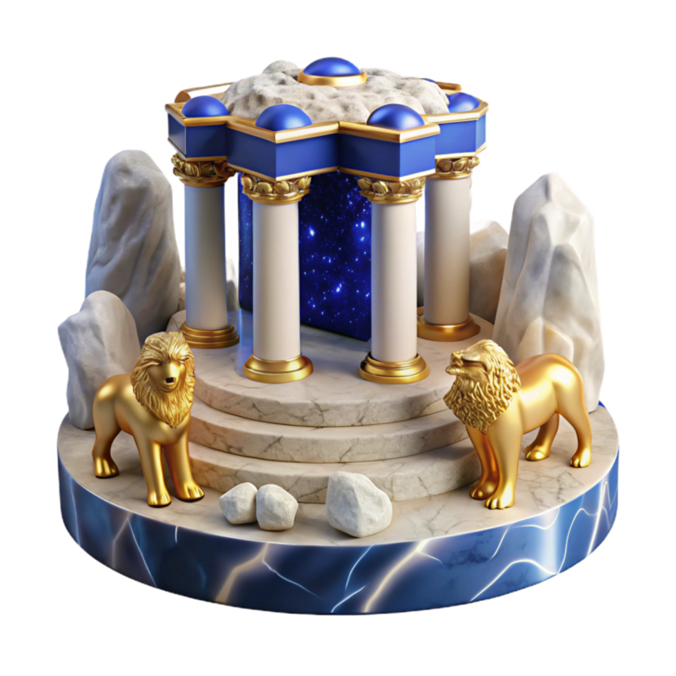 vibrant classic Celestial Lions Guarding Starry Portal 3D Render professional png