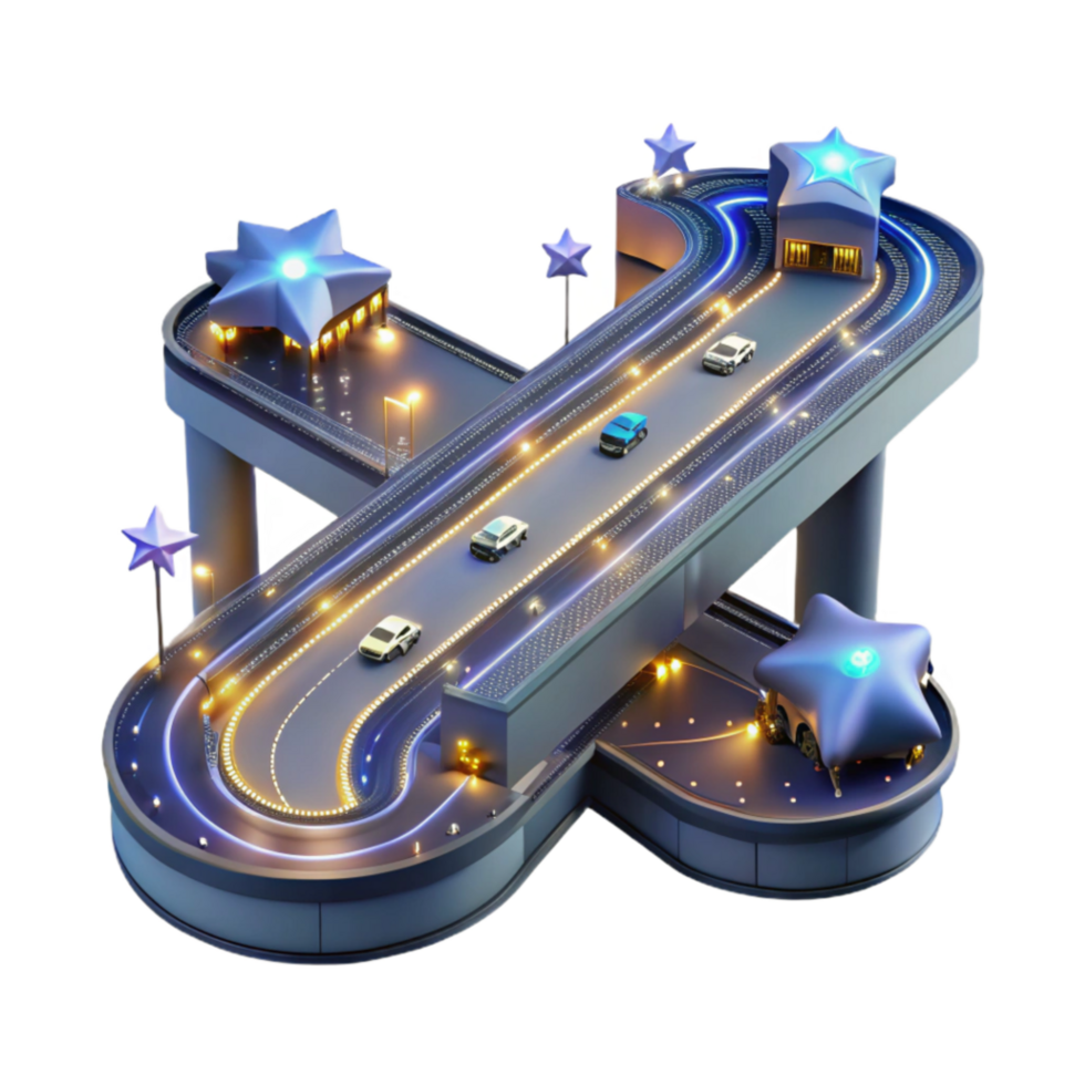 impressive vintage Night Highway with Star-Shaped Structures and Illuminated Roads exclusive png