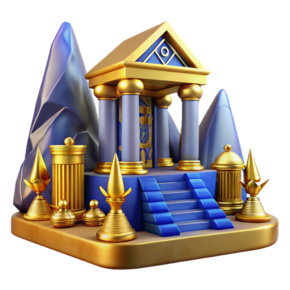 vibrant creative Golden Temple with Blue Steps 3D Render professional png