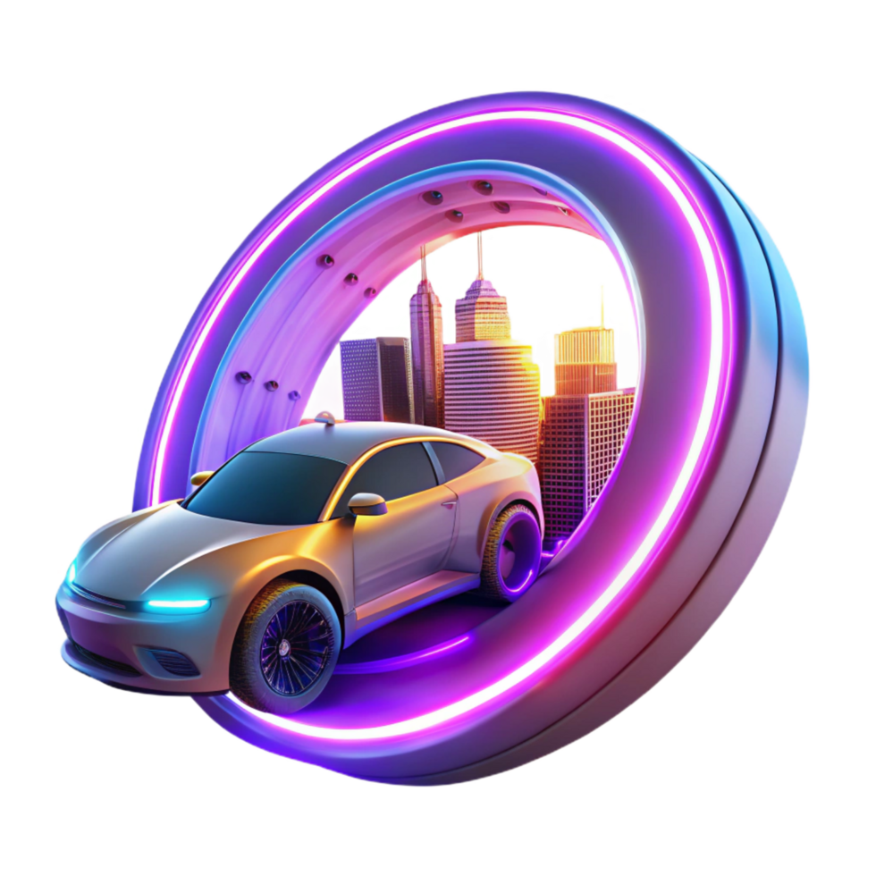 wonderful rustic Neon City Car Futuristic Vehicle in Urban Setting authentic png