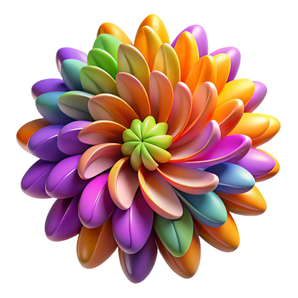 vibrant modern Vibrant Rainbow Flower 3D Render of Colorful Petals original png