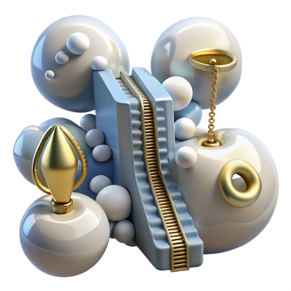 impressive artistic Abstract 3D Render Spheres, Stairs, and Gold Accents exclusive png