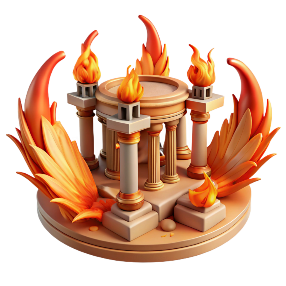 extraordinary rustic Fiery Temple 3D Render of Ancient Ruins with Flames professional png