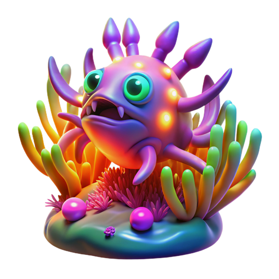 magnificent classic Glowing Creature in Vibrant Coral Reef original png