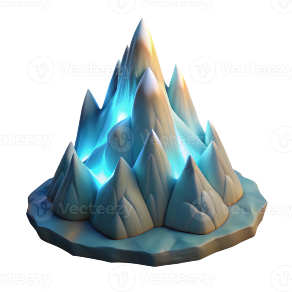 dramatic abstract Glowing Ice Mountain 3D Render 4K png