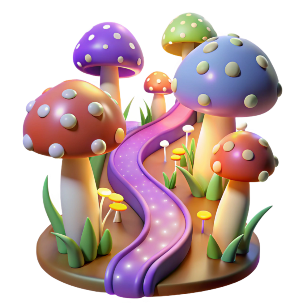 impressive classic Enchanted Mushroom Pathway A 3D Render authentic png