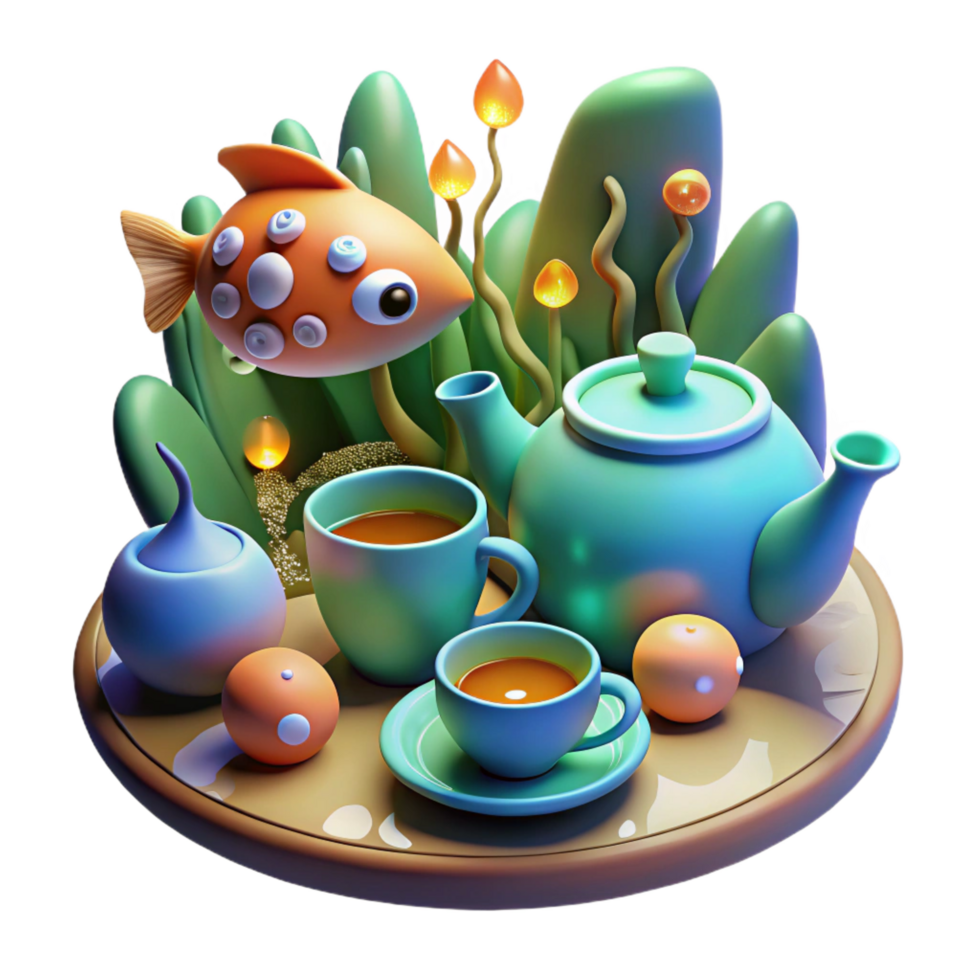 extraordinary contemporary Whimsical Tea Party Underwater Scene with Tea Set original png