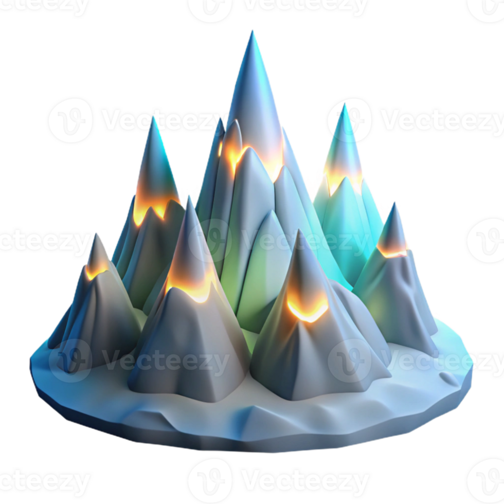 vibrant rustic Glowing Mountain Range 3D Render high quality png