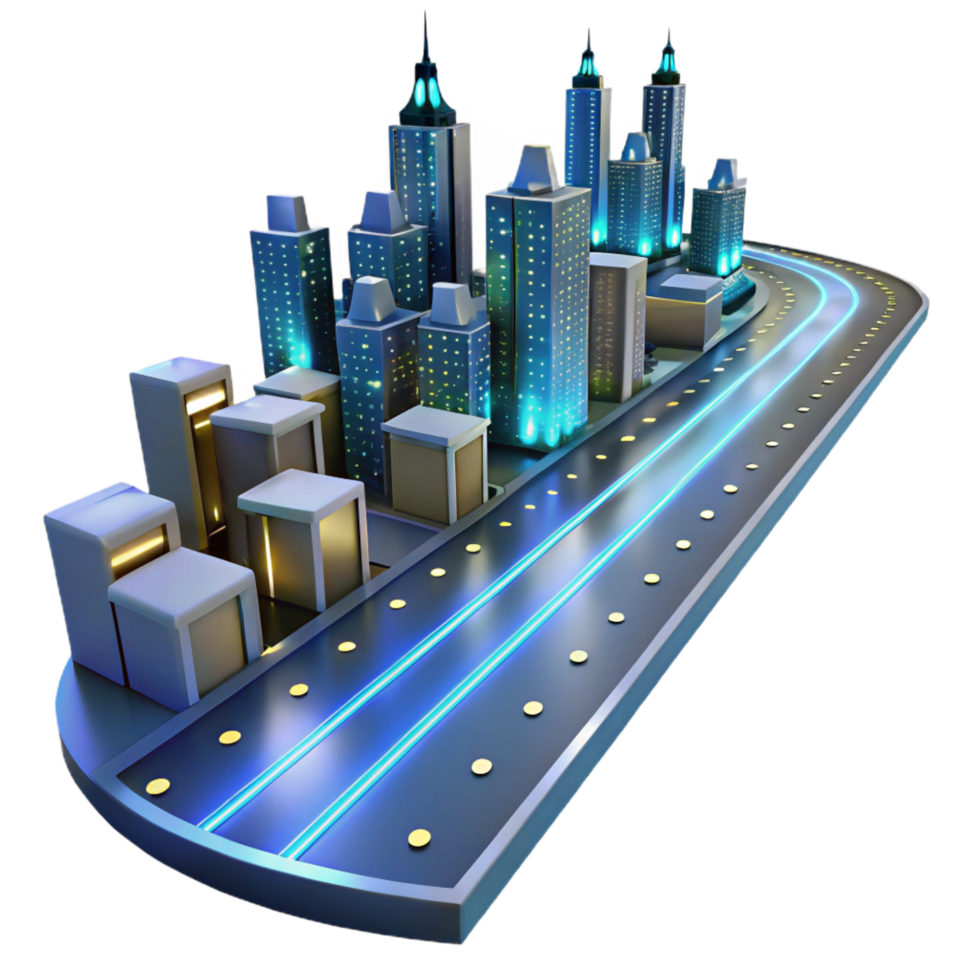magnificent rustic Futuristic Cityscape Illuminated Highway, Modern Architecture exclusive png