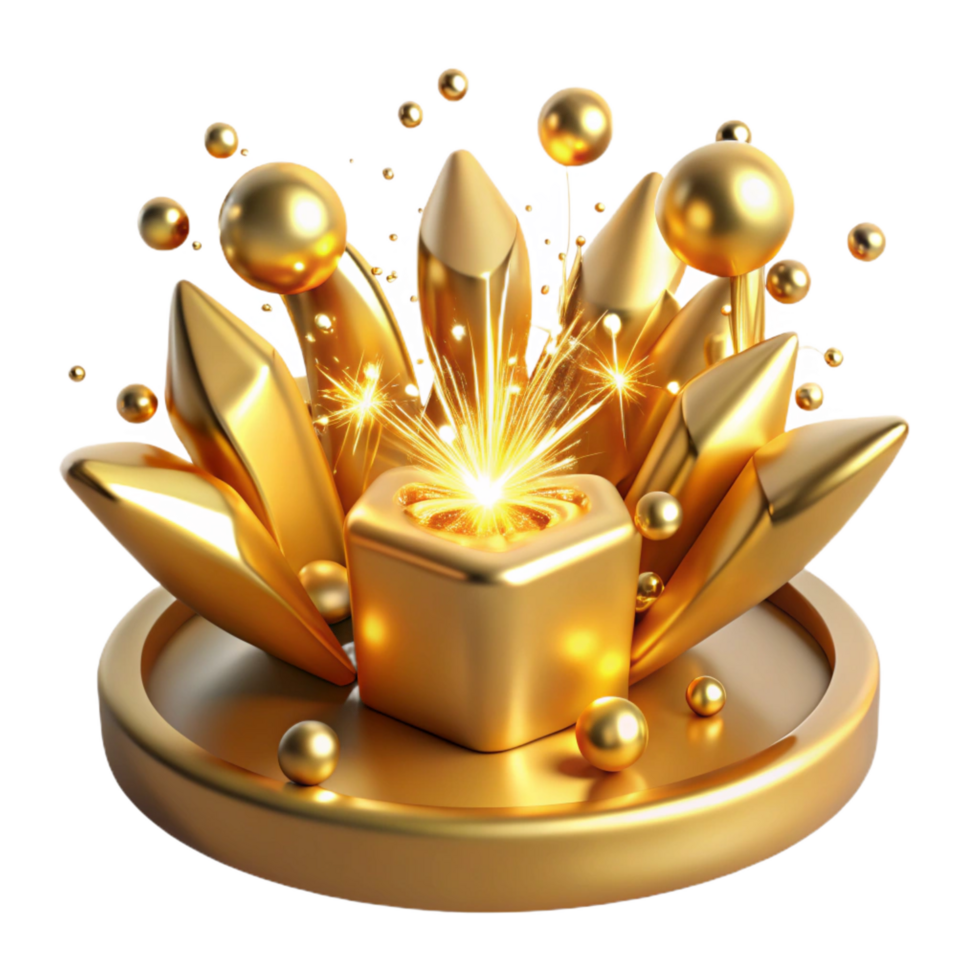 extraordinary classic Golden Explosion 3D Render of Luxurious Crystals high resolution png