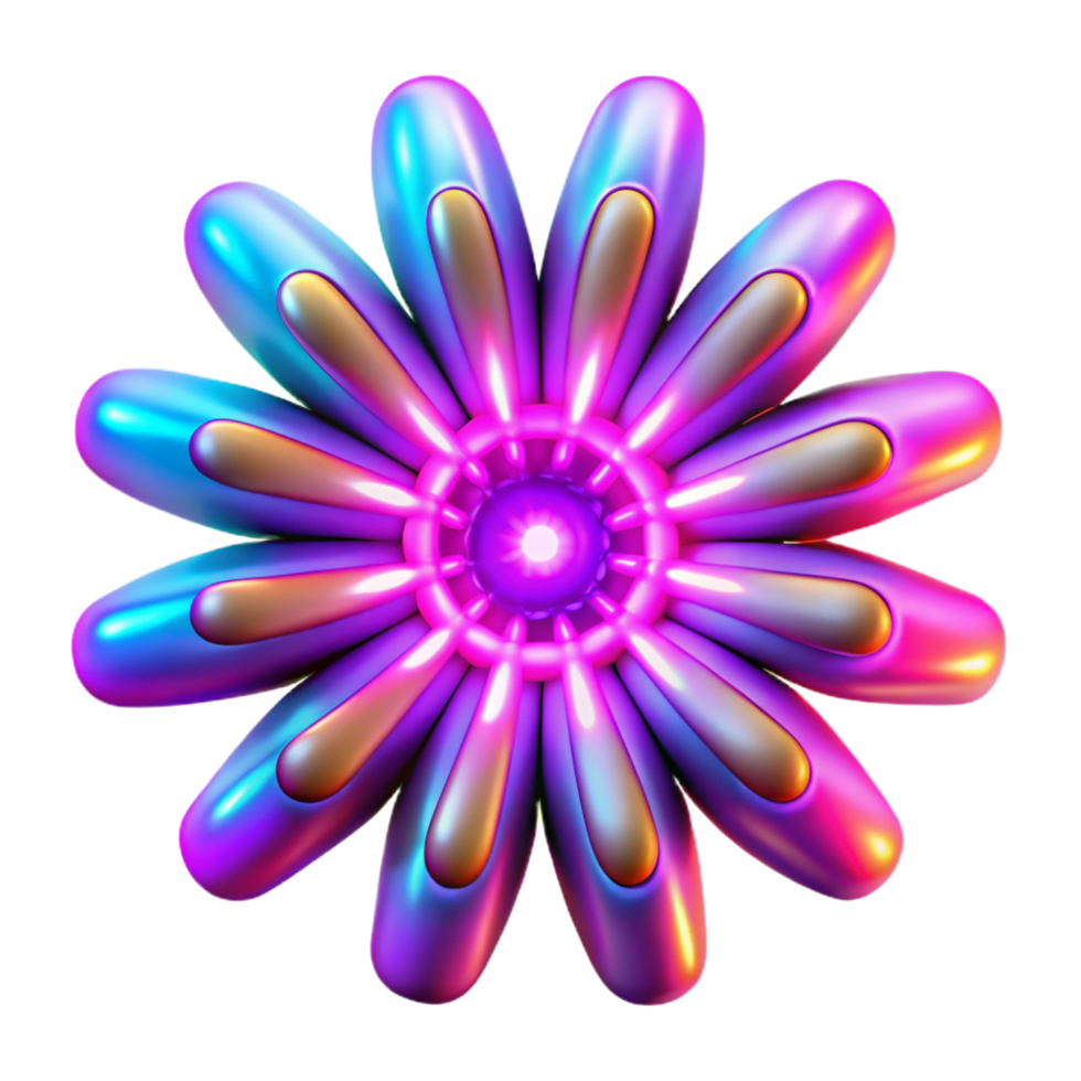 magnificent contemporary Psychedelic 3D Flower Iridescent, Neon Bloom high resolution png