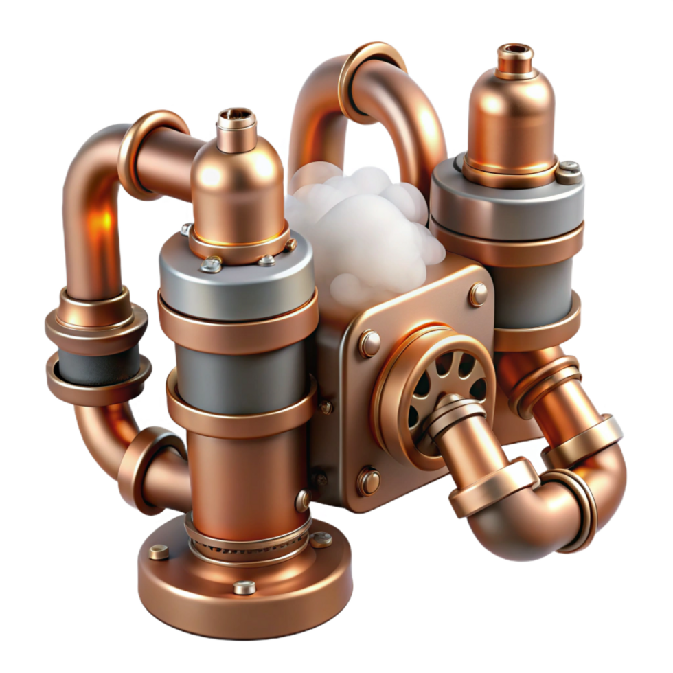 impressive creative Steampunk Engine Retrofuturistic Copper Pipes and Gears 4K png
