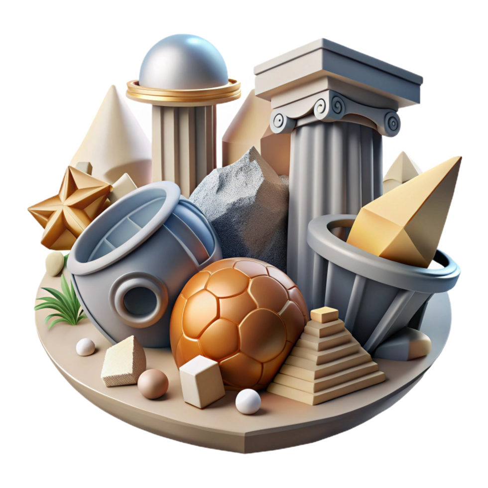 stunning modern Abstract 3D Geometric Shapes Column, Pyramid, Sphere high resolution png