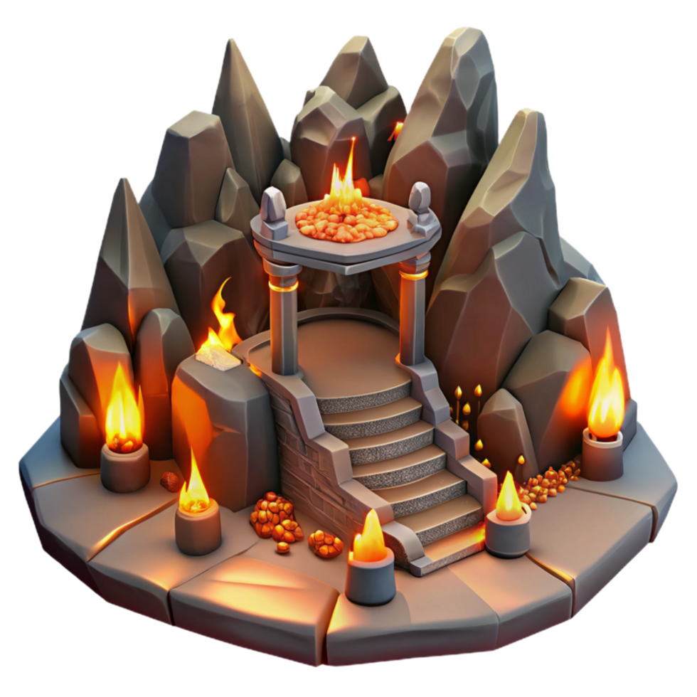 stunning abstract Fiery Mountain Shrine 3D Render of a Stone Staircase Altar original png