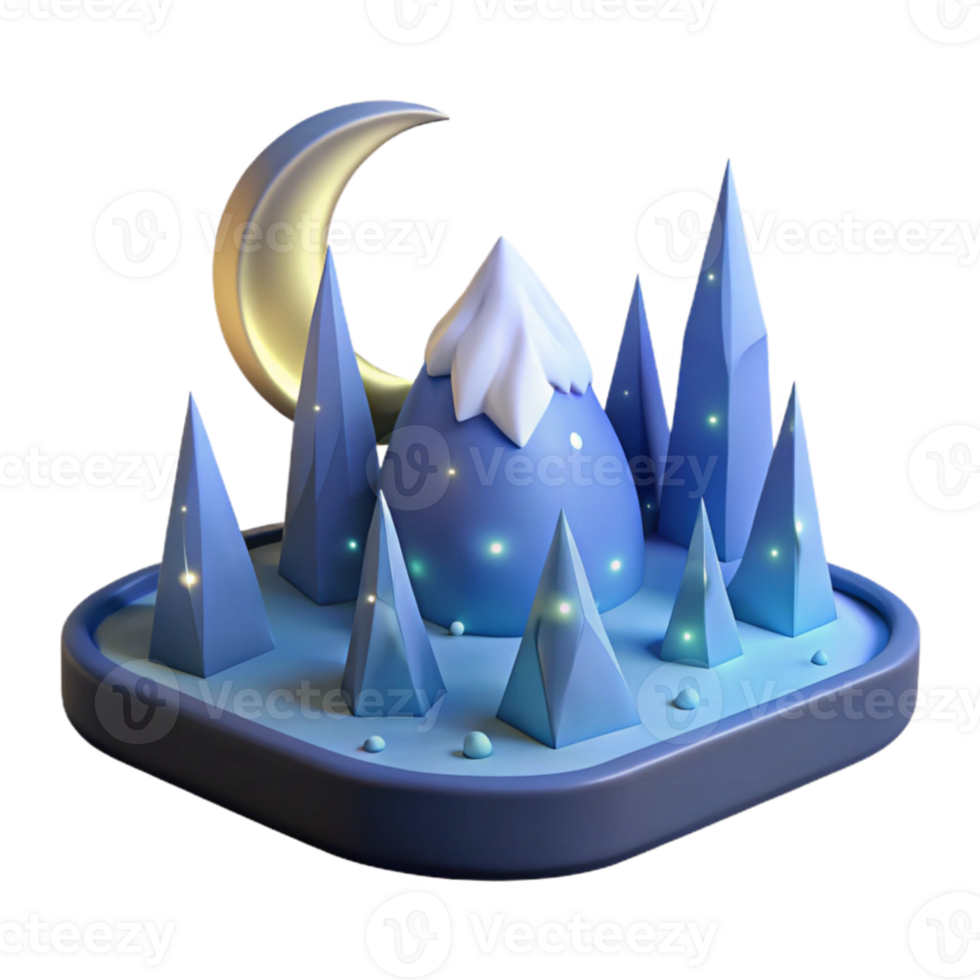 dramatic classic Night Mountain 3D Render detailed png