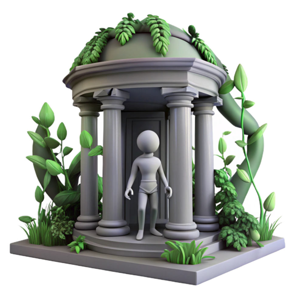 dramatic traditional 3D Render Figure in Grecian Garden Temple original png