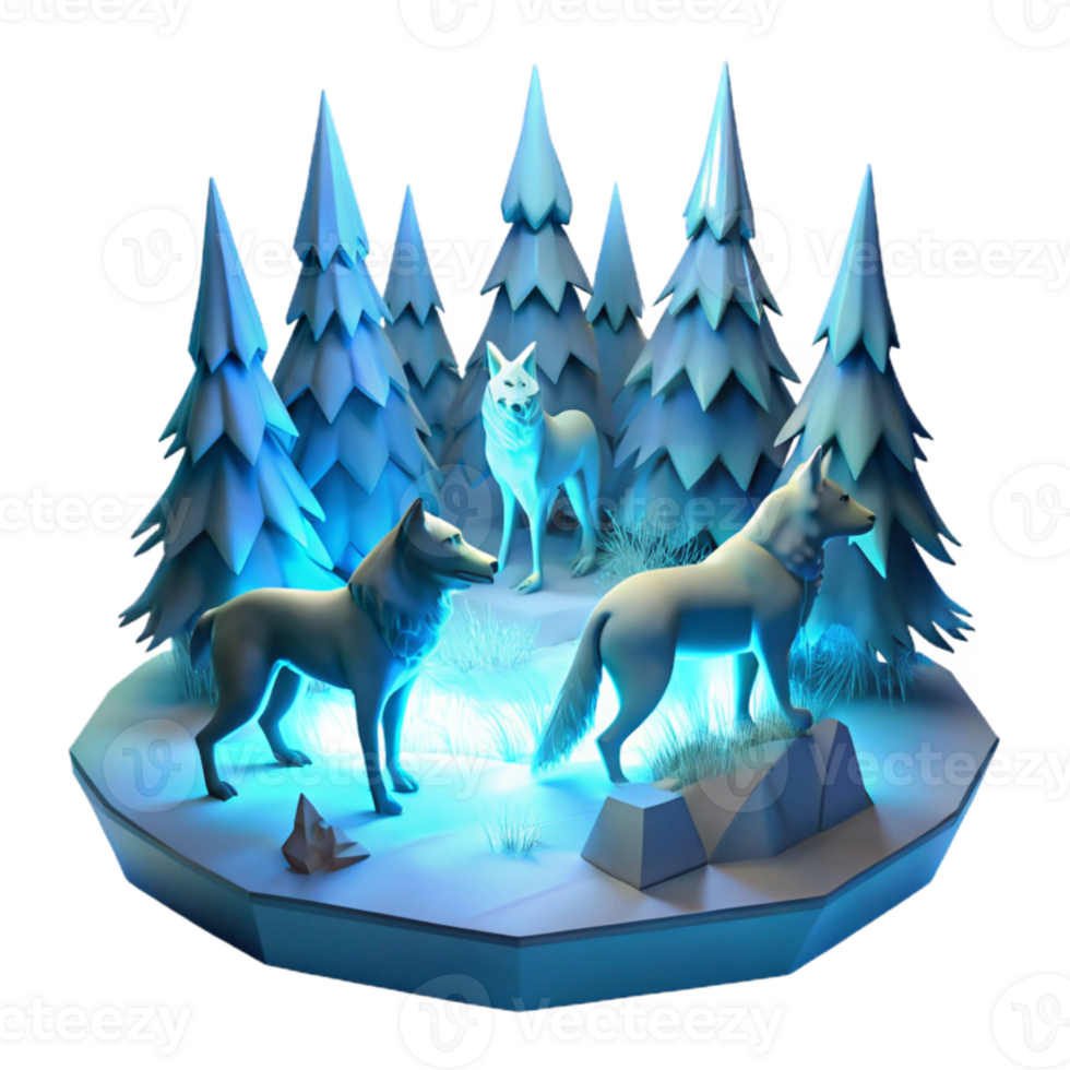 beautiful classic Winter Wolves 3D Render high resolution png