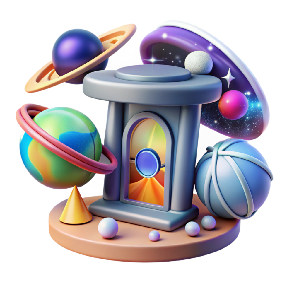 elegant contemporary Cosmic Portal 3D Render of Planets and Celestial Gateway high resolution png