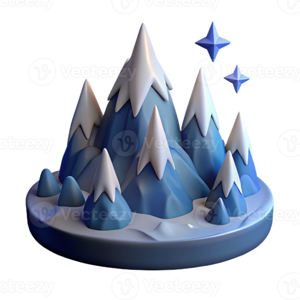 elegant traditional 3D Cartoon Snowy Mountains Illustration detailed png