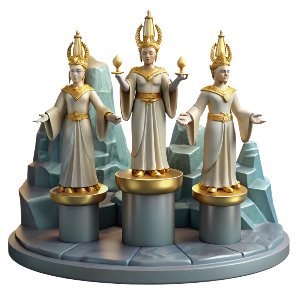 extraordinary artistic Three Goddess Statues Mythical Figures on Pedestals high quality png
