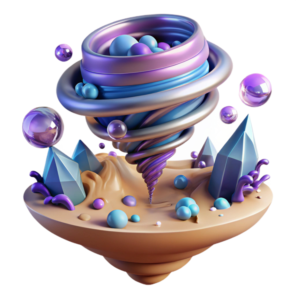 beautiful creative Abstract 3D Render Whimsical Vortex Crystals high resolution png