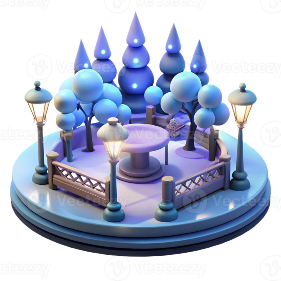 wonderful vintage Winter Night Park 3D Illustration exclusive png