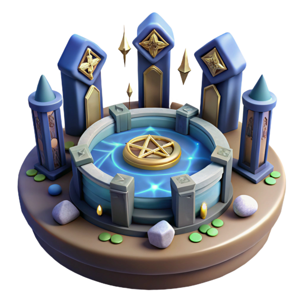 dramatic minimalist Fantasy Realm Magical Water Fountain with Pentagram authentic png
